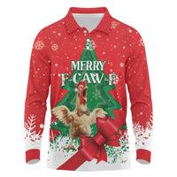 Funny Christmas Chicken Long Sleeve Polo Shirt Merry F Caw F - Wonder Print Shop