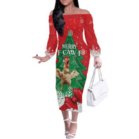 Funny Christmas Chicken Off The Shoulder Long Sleeve Dress Merry F Caw F - Wonder Print Shop
