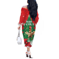 Funny Christmas Chicken Off The Shoulder Long Sleeve Dress Merry F Caw F - Wonder Print Shop