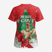 Funny Christmas Chicken Scrub Top Merry F Caw F - Wonder Print Shop
