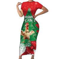 Funny Christmas Chicken Short Sleeve Bodycon Dress Merry F Caw F - Wonder Print Shop