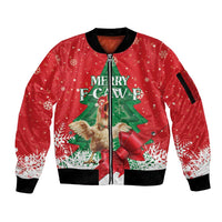 Funny Christmas Chicken Sleeve Zip Bomber Jacket Merry F Caw F - Wonder Print Shop