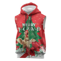 Funny Christmas Chicken Sleeveless Zip Hoodie Merry F Caw F - Wonder Print Shop