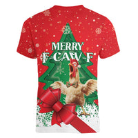 Funny Christmas Chicken Women V-Neck T-Shirt Merry F Caw F - Wonder Print Shop