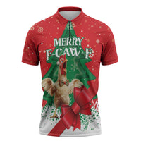 Funny Christmas Chicken Zipper Polo Shirt Merry F Caw F - Wonder Print Shop