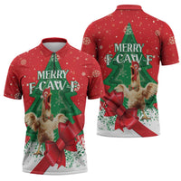 Funny Christmas Chicken Zipper Polo Shirt Merry F Caw F - Wonder Print Shop