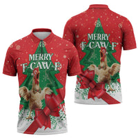 Funny Christmas Chicken Zipper Polo Shirt Merry F Caw F - Wonder Print Shop