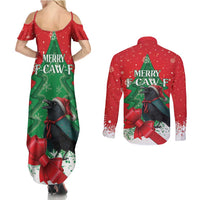 Funny Christmas Raven Couples Matching Summer Maxi Dress and Long Sleeve Button Shirt Merry F Caw F - Wonder Print Shop