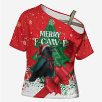 Funny Christmas Raven Cross Shoulder Shirt Merry F Caw F - Wonder Print Shop