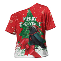 Funny Christmas Raven Cross Shoulder Shirt Merry F Caw F - Wonder Print Shop