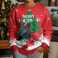 Funny Christmas Raven Kid Ugly Christmas Sweater Merry F Caw F - Wonder Print Shop