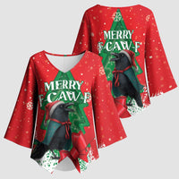 Funny Christmas Raven Kimono Sleeve Blouse Merry F Caw F - Wonder Print Shop