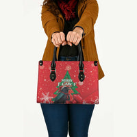 Funny Christmas Raven Leather Bag Merry F Caw F - Wonder Print Shop
