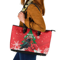Funny Christmas Raven Leather Tote Bag Merry F Caw F - Wonder Print Shop