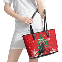 Funny Christmas Raven Leather Tote Bag Merry F Caw F - Wonder Print Shop