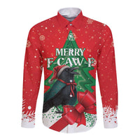 Funny Christmas Raven Long Sleeve Button Shirt Merry F Caw F - Wonder Print Shop