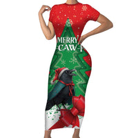 Funny Christmas Raven Short Sleeve Bodycon Dress Merry F Caw F - Wonder Print Shop