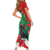 Funny Christmas Raven Short Sleeve Bodycon Dress Merry F Caw F - Wonder Print Shop