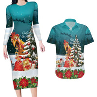 F Caw F Chicken Couples Matching Long Sleeve Bodycon Dress and Hawaiian Shirt Funny Christmas - Wonder Print Shop