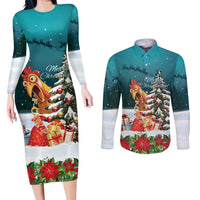 F Caw F Chicken Couples Matching Long Sleeve Bodycon Dress and Long Sleeve Button Shirt Funny Christmas - Wonder Print Shop