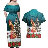 F Caw F Chicken Couples Matching Off Shoulder Maxi Dress and Hawaiian Shirt Funny Christmas - Wonder Print Shop