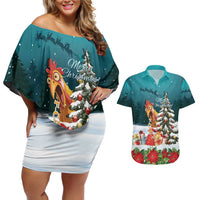 F Caw F Chicken Couples Matching Off Shoulder Short Dress and Hawaiian Shirt Funny Christmas - Wonder Print Shop