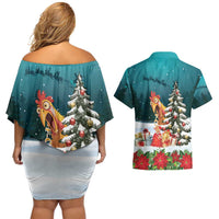 F Caw F Chicken Couples Matching Off Shoulder Short Dress and Hawaiian Shirt Funny Christmas - Wonder Print Shop