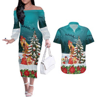 F Caw F Chicken Couples Matching Off The Shoulder Long Sleeve Dress and Hawaiian Shirt Funny Christmas - Wonder Print Shop