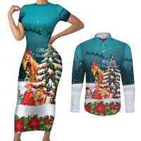 F Caw F Chicken Couples Matching Short Sleeve Bodycon Dress and Long Sleeve Button Shirt Funny Christmas - Wonder Print Shop