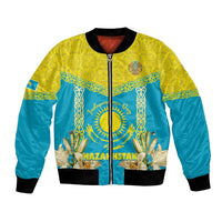 Personalised Kazakhstan Independence Day Bomber Jacket Lilium Peregrinum - Kazakh Pattern - Wonder Print Shop
