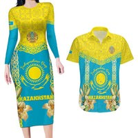 Personalised Kazakhstan Independence Day Couples Matching Long Sleeve Bodycon Dress and Hawaiian Shirt Lilium Peregrinum - Kazakh Pattern - Wonder Print Shop