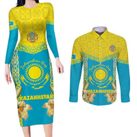 Personalised Kazakhstan Independence Day Couples Matching Long Sleeve Bodycon Dress and Long Sleeve Button Shirt Lilium Peregrinum - Kazakh Pattern - Wonder Print Shop