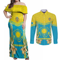 Personalised Kazakhstan Independence Day Couples Matching Off Shoulder Maxi Dress and Long Sleeve Button Shirt Lilium Peregrinum - Kazakh Pattern - Wonder Print Shop