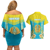 Personalised Kazakhstan Independence Day Couples Matching Off Shoulder Short Dress and Hawaiian Shirt Lilium Peregrinum - Kazakh Pattern - Wonder Print Shop