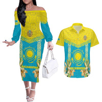 Personalised Kazakhstan Independence Day Couples Matching Off The Shoulder Long Sleeve Dress and Hawaiian Shirt Lilium Peregrinum - Kazakh Pattern - Wonder Print Shop