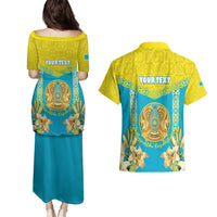 Personalised Kazakhstan Independence Day Couples Matching Puletasi and Hawaiian Shirt Lilium Peregrinum - Kazakh Pattern - Wonder Print Shop