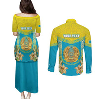 Personalised Kazakhstan Independence Day Couples Matching Puletasi and Long Sleeve Button Shirt Lilium Peregrinum - Kazakh Pattern - Wonder Print Shop