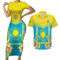 Personalised Kazakhstan Independence Day Couples Matching Short Sleeve Bodycon Dress and Hawaiian Shirt Lilium Peregrinum - Kazakh Pattern - Wonder Print Shop