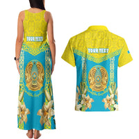 Personalised Kazakhstan Independence Day Couples Matching Tank Maxi Dress and Hawaiian Shirt Lilium Peregrinum - Kazakh Pattern - Wonder Print Shop