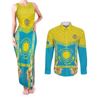 Personalised Kazakhstan Independence Day Couples Matching Tank Maxi Dress and Long Sleeve Button Shirt Lilium Peregrinum - Kazakh Pattern - Wonder Print Shop