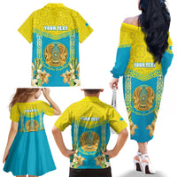 Personalised Kazakhstan Independence Day Family Matching Off The Shoulder Long Sleeve Dress and Hawaiian Shirt Lilium Peregrinum - Kazakh Pattern - Wonder Print Shop