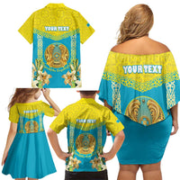 Personalised Kazakhstan Independence Day Family Matching Off Shoulder Short Dress and Hawaiian Shirt Lilium Peregrinum - Kazakh Pattern - Wonder Print Shop