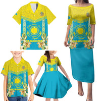 Personalised Kazakhstan Independence Day Family Matching Puletasi and Hawaiian Shirt Lilium Peregrinum - Kazakh Pattern - Wonder Print Shop