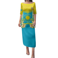 Personalised Kazakhstan Independence Day Family Matching Puletasi and Hawaiian Shirt Lilium Peregrinum - Kazakh Pattern - Wonder Print Shop