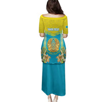 Personalised Kazakhstan Independence Day Family Matching Puletasi and Hawaiian Shirt Lilium Peregrinum - Kazakh Pattern - Wonder Print Shop