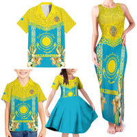 Personalised Kazakhstan Independence Day Family Matching Tank Maxi Dress and Hawaiian Shirt Lilium Peregrinum - Kazakh Pattern - Wonder Print Shop