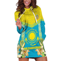 Personalised Kazakhstan Independence Day Hoodie Dress Lilium Peregrinum - Kazakh Pattern - Wonder Print Shop