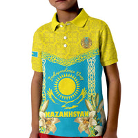 Personalised Kazakhstan Independence Day Kid Polo Shirt Lilium Peregrinum - Kazakh Pattern - Wonder Print Shop