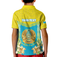 Personalised Kazakhstan Independence Day Kid Polo Shirt Lilium Peregrinum - Kazakh Pattern - Wonder Print Shop