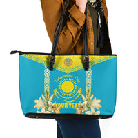 Personalised Kazakhstan Independence Day Leather Tote Bag Lilium Peregrinum - Kazakh Pattern - Wonder Print Shop